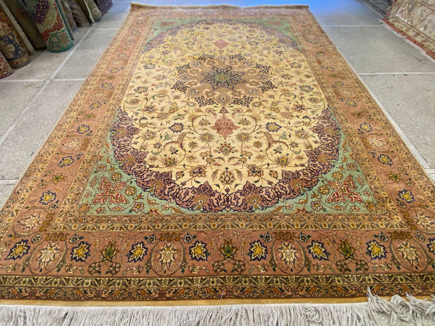 7x10 Antique super fine shahi tabraiz 70 RAJ All silk handmade carpets