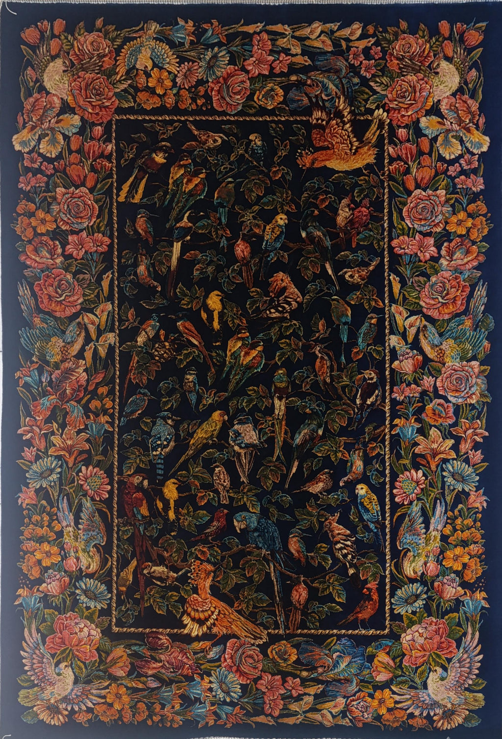 Floral Bird Silk Rug 3x5: Hand-Knotted Wall Decor