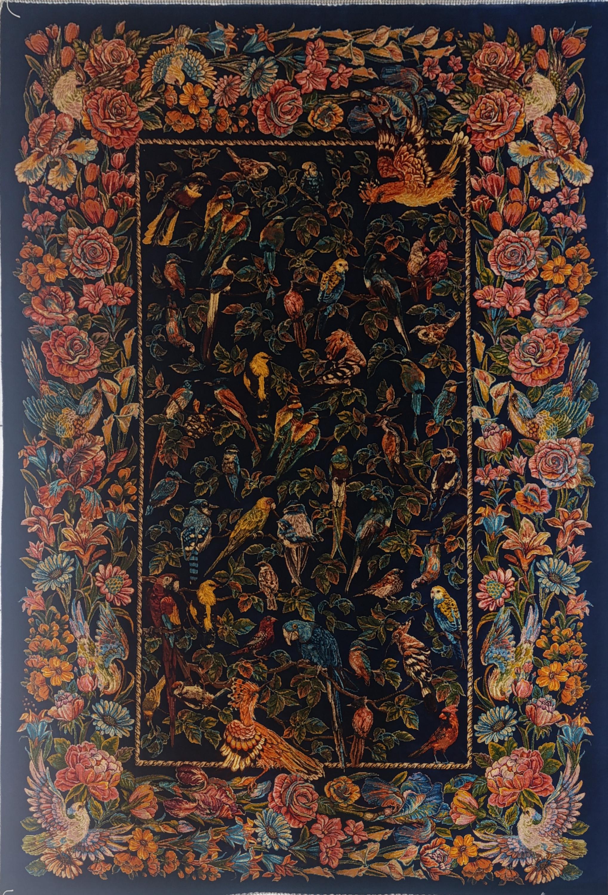 Floral Bird Silk Rug 3x5: Hand-Knotted Wall Decor
