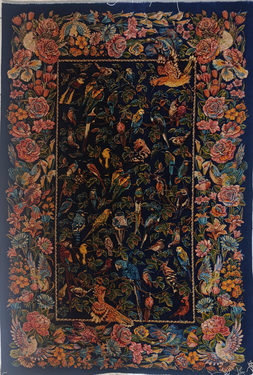 Floral Bird Silk Rug 3x5: Hand-Knotted Wall Decor
