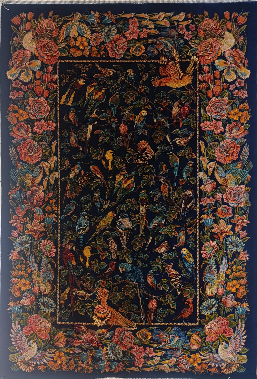 Floral Bird Silk Rug 3x5: Hand-Knotted Wall Decor