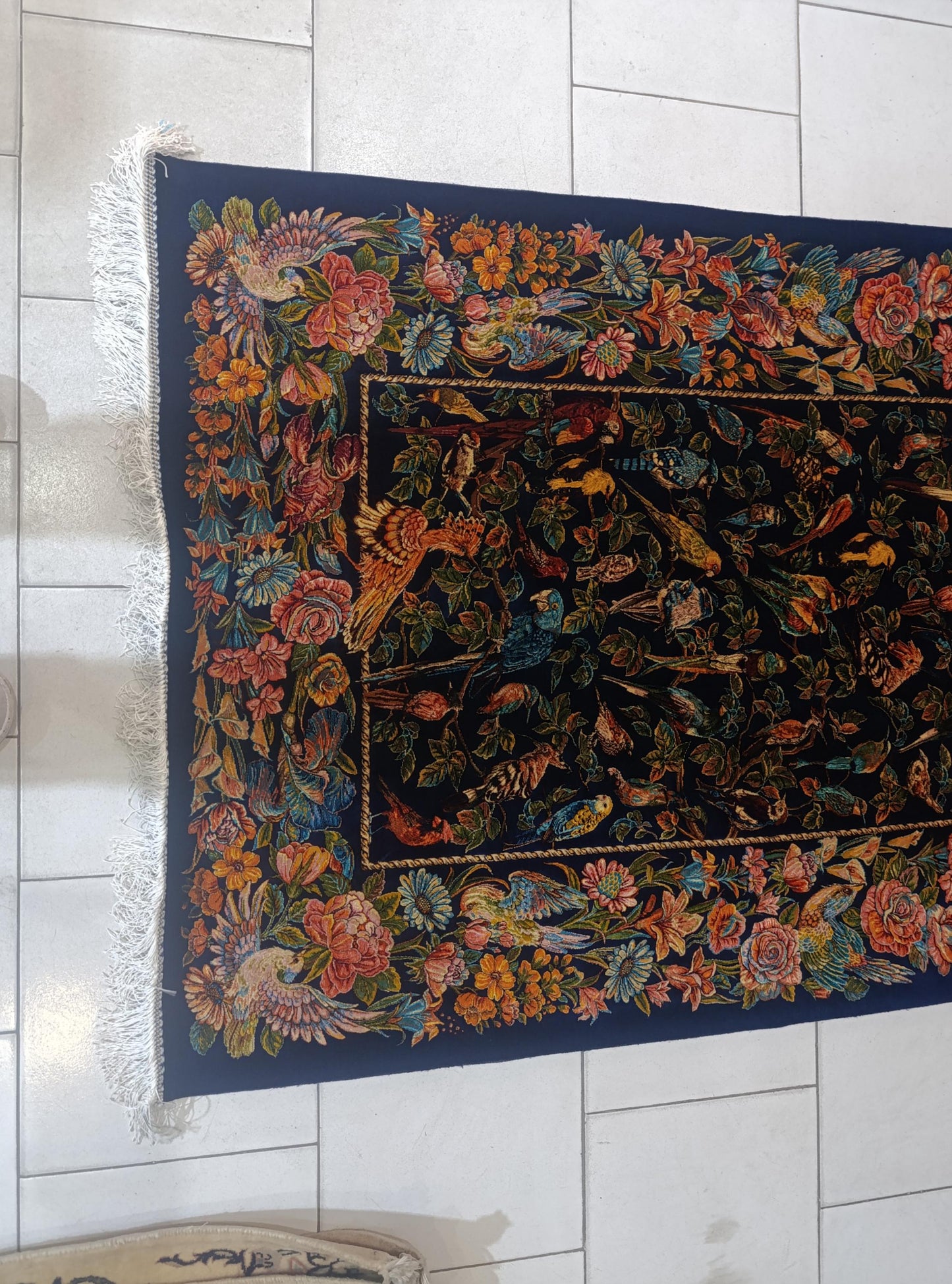 Floral Bird Silk Rug 3x5: Hand-Knotted Wall Decor